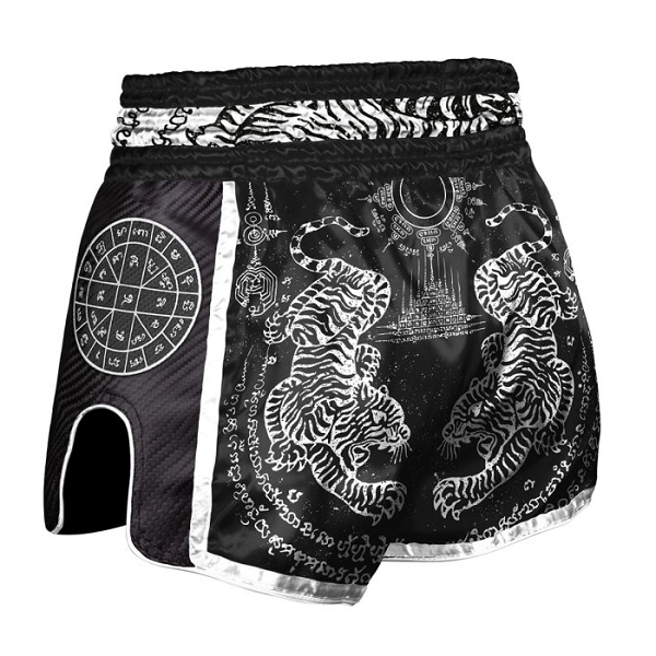 8 Weapons Muay Thai Shorts 8 Weapons Shorts Carbon Sak Yant Tigers Black