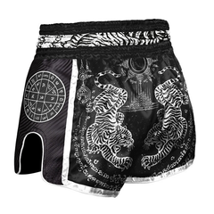 8 Weapons Muay Thai Shorts 8 Weapons Shorts Carbon Sak Yant Tigers Black