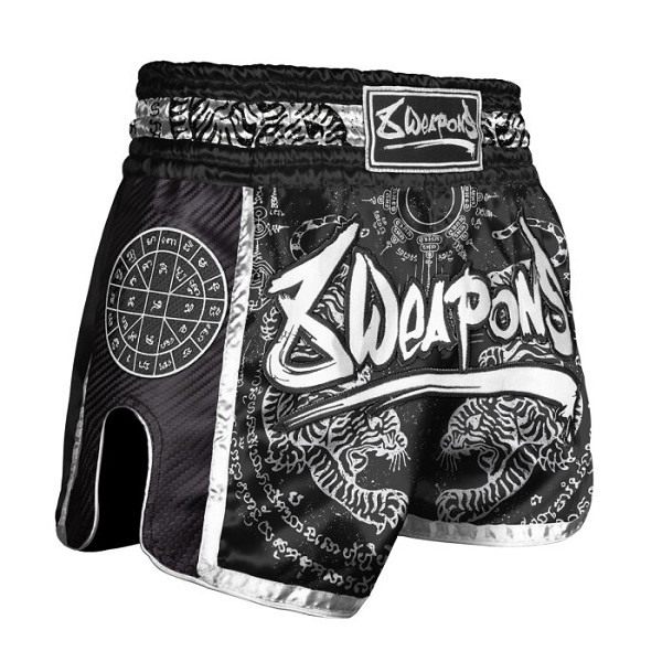 8 Weapons Muay Thai Shorts 8 Weapons Shorts Carbon Sak Yant Tigers Black