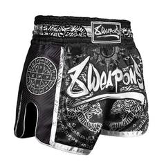 8 Weapons Muay Thai Shorts 8 Weapons Shorts Carbon Sak Yant Tigers Black