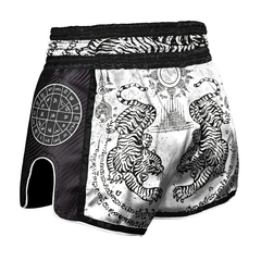 8 Weapons Muay Thai Shorts 8 Weapons Shorts Carbon Sak Yant Tigers White