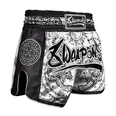 8 Weapons Muay Thai Shorts 8 Weapons Shorts Carbon Sak Yant Tigers White