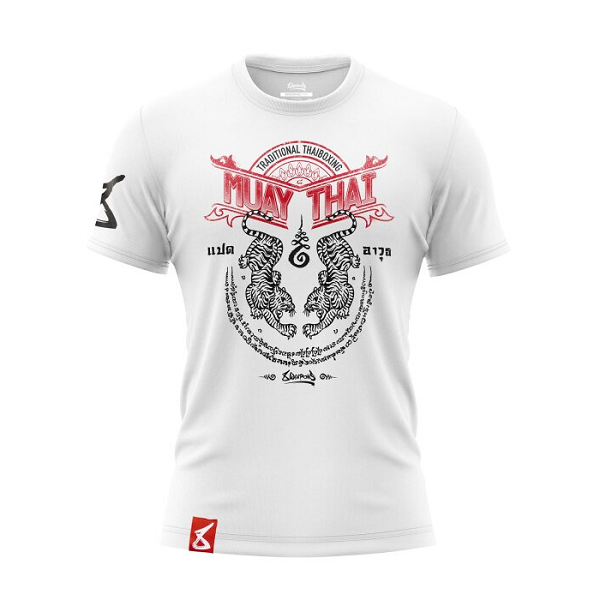 8 Weapons Muay Thai T Shirts 8 Weapons T-Shirt Sak Yant Tigers White