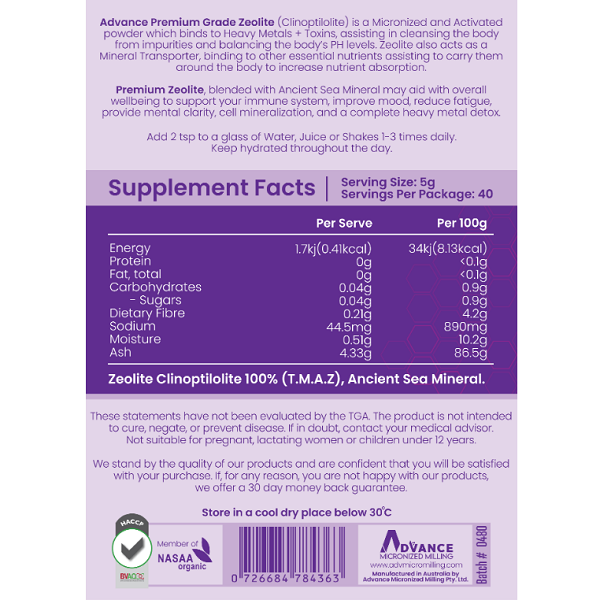 Advance Nutrition Supplements Premium Grade Zeolite - Micronized + Activated
