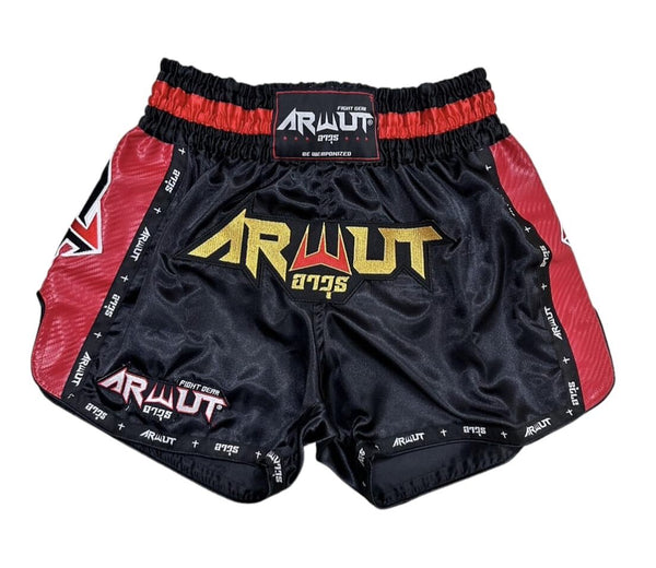 Arwut Fight Gear Muay Thai Shorts Arwut Retro Muay Thai Shorts Carbon Edition Black/Red