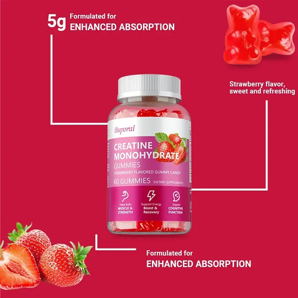 Buporai Supplements Buporai Monohydrate Creatine Gummies Strawberry 60