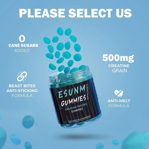 Esunm Supplements Supplements Esunm Supplements Creatine Sugar Free Gummies Blue Raspberry 150