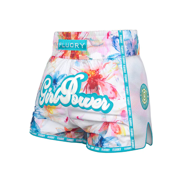 Fluory Muay Thai Muay Thai Shorts Fluory Girl Power Floral Muay Thai Shorts Blue