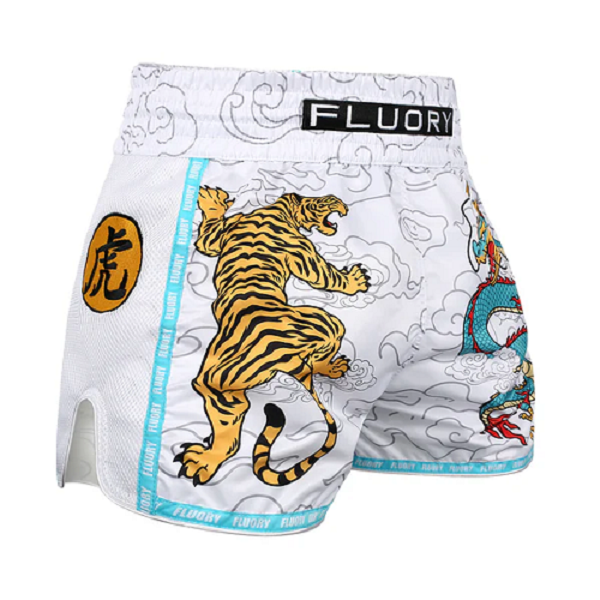 Fluory Muay Thai Muay Thai Shorts Fluory Tiger Muay Thai Shorts White