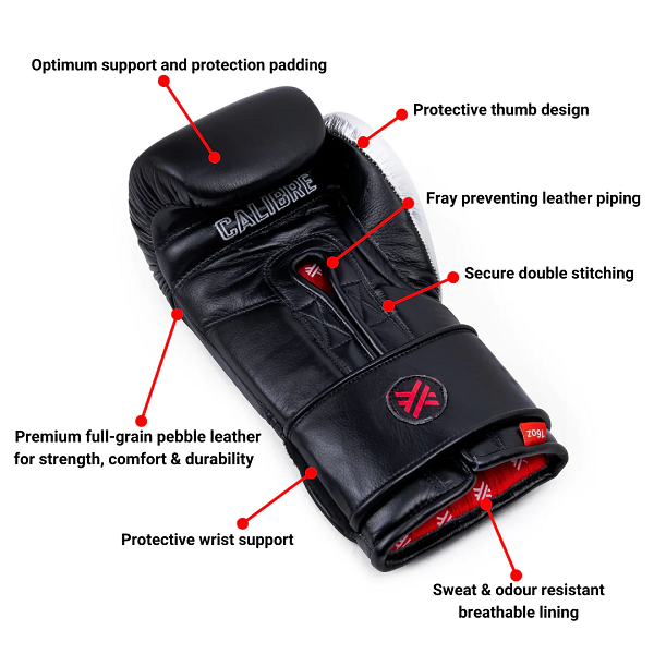 Guarded Combat Boxing Gloves Guarded Combat Calibre Pro Boxing Gloves Strap Black-Chrome