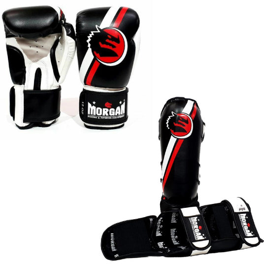 Morgan Morgan V2 Classic 16oz Boxing Gloves + Shinguards Combo