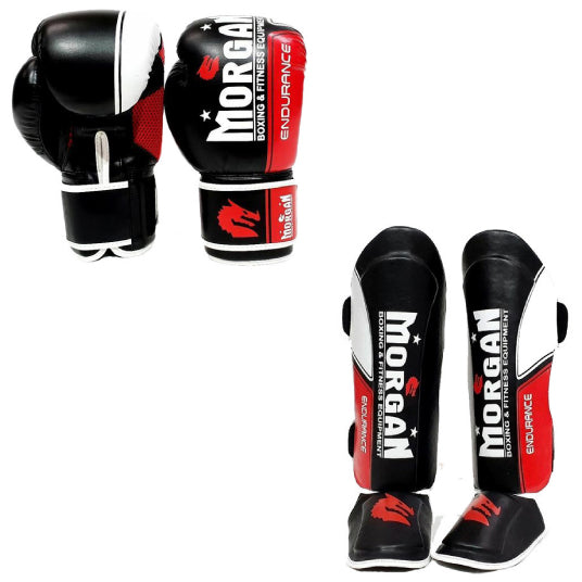 Morgan XS Morgan V2 Endurance Pro Shinguards + 16oz Boxing Gloves Combo