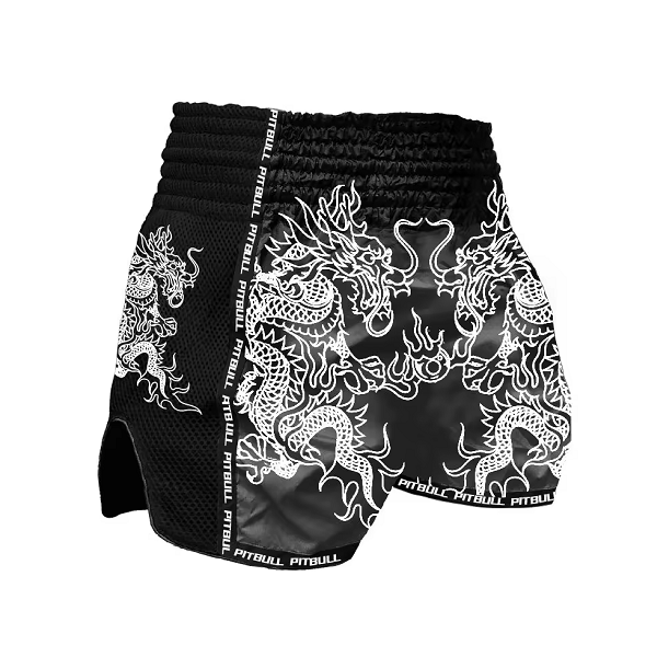 Pitbull Muay Thai Shorts Pitbull Dragons Muay Thai Shorts Black/White