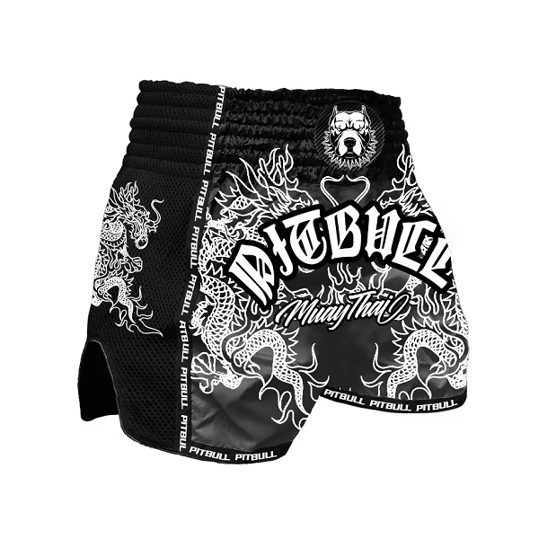 Pitbull Muay Thai Shorts Pitbull Dragons Muay Thai Shorts Black/White