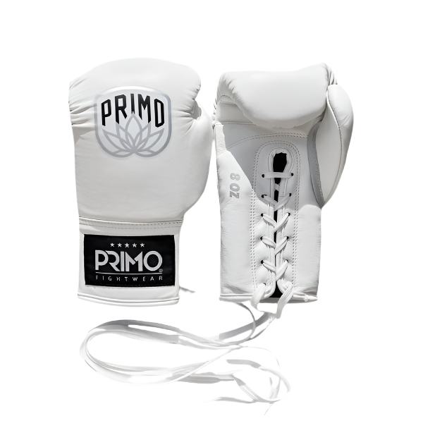 Primo Fightwear Boxing Gloves Lace Up Primo Pro Lace Up Boxing Gloves White
