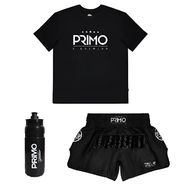 Primo Fightwear Combo Primo Muay Thai Shorts Trinity Series +Day One T-Shirt +Water Bottle Combo