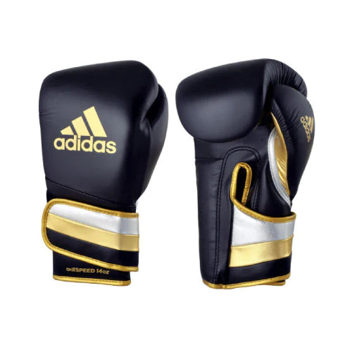 Adidas Adispeed Boxing Gloves Hook and Loop Black Gold - The Fight Factory