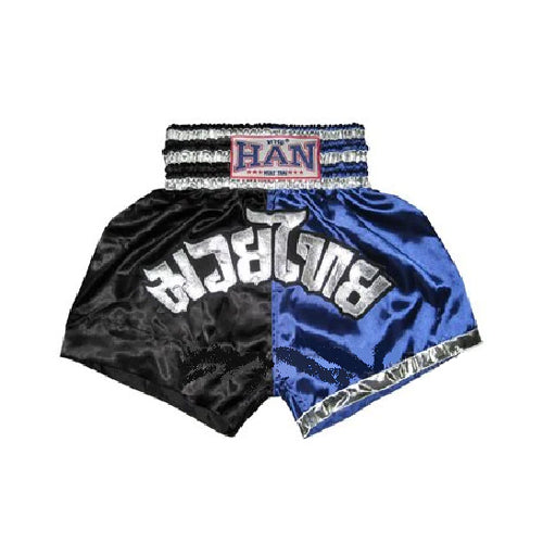 Han Muay Thai Boxing Shorts Black Blue - The Fight Factory