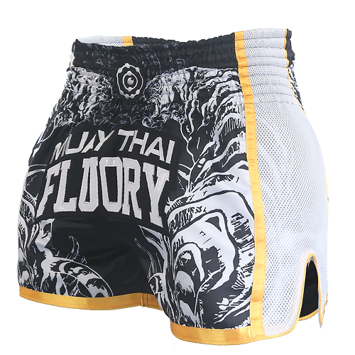 Fluory Muay Thai Muay Thai Shorts Fluory Eternity Retro Muay Thai Shorts Black Gold White