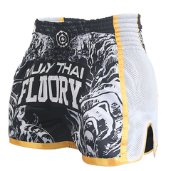 Fluory Muay Thai Muay Thai Shorts Fluory Eternity Retro Muay Thai Shorts Black Gold White