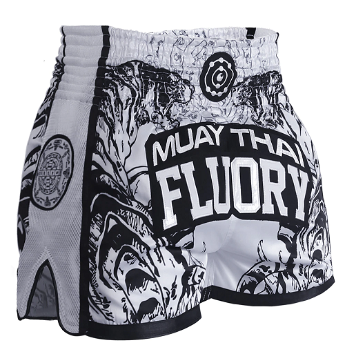 Fluory Muay Thai Muay Thai Shorts Fluory Eternity Retro Muay Thai Shorts White