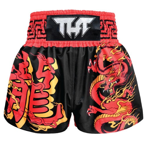 Tuff Muay Thai Shorts TUFF Chinese Dragon Muay Thai Boxing Shorts - Black/Red