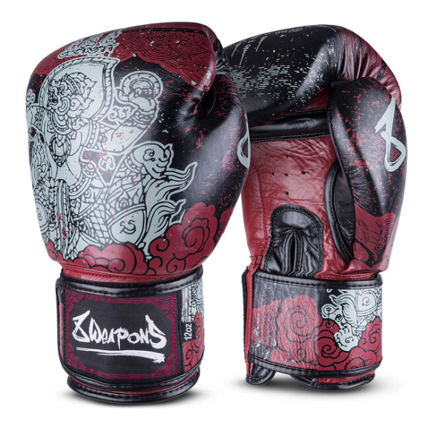8 Weapons Boxing Gloves Hanuman Yant Black-Red