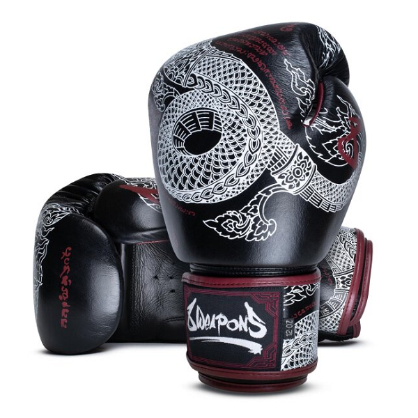 8 Weapons Boxing Gloves 8 Weapons Boxing Gloves Sak Yant Naga Black-Maroon