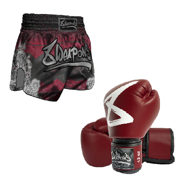 8 Weapons Gloves Big 8 Premium + Muay Thai Shorts Hanuman Black-Red Combo
