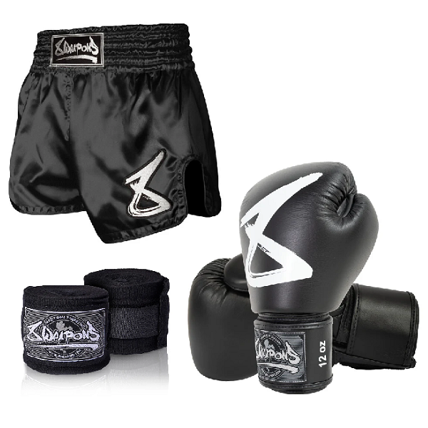 8 Weapons Gloves Big 8 Premium + Strike Shorts + Hand Wraps Semi-Elastic 5m Combo