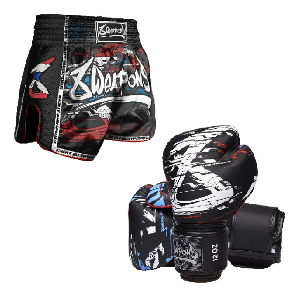 8 Weapons Gloves Cut like a Blade 2.0 + Muay Thai Shorts Black Combo