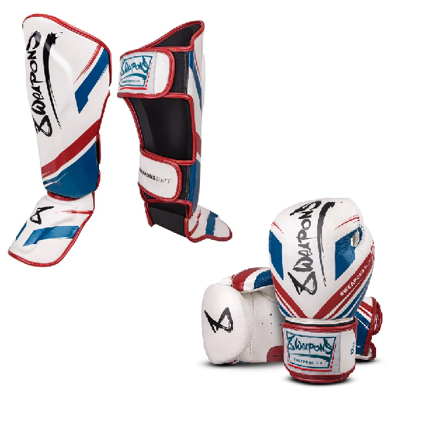 8 Weapons Gloves Shift + Shin Guards Shift White-Navy-Red Combo