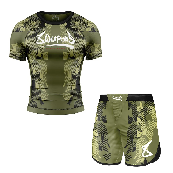 8 Weapons Rashguard SS Hit 2.0 + Fight Shorts Hit 2.0 Olive-Black Combo