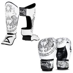 8 Weapons Combo 8 Weapons Sak Yant Tigers White Gloves + Shin Guard Combo