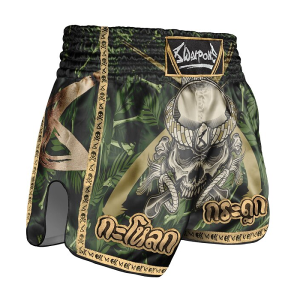 8 Weapons Muay Thai Shorts Bone Island Olive-Gold