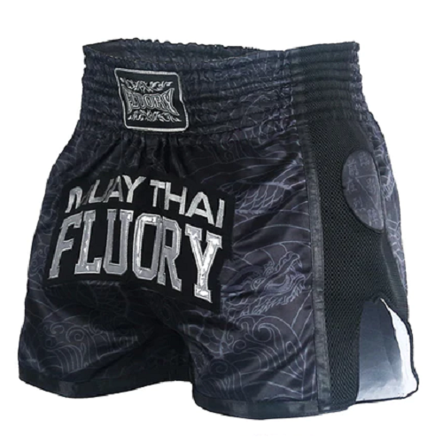 Fluory Shadow  Retro Muay Thai Shorts Black