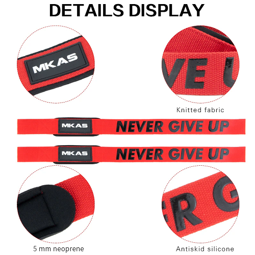 MKAS Fitness Never Give Up Gym Lifting Straps 1 Pair