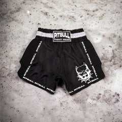 Pitbull Kids Retro Muay Thai Shorts - Black/White