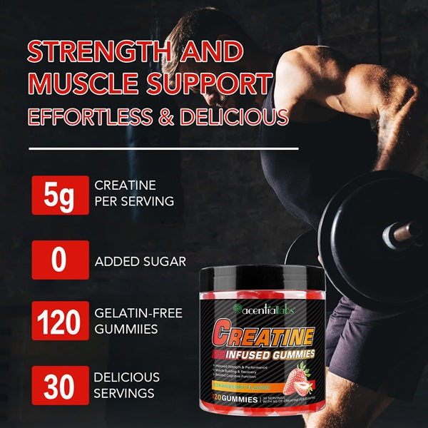 Acentiallabs Supplements Acentiallabs Creatine Infused Strawberry Gummies