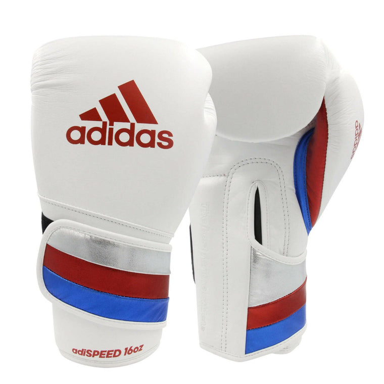 Adidas Adispeed Boxing Gloves Hook and Loop White Blue Red