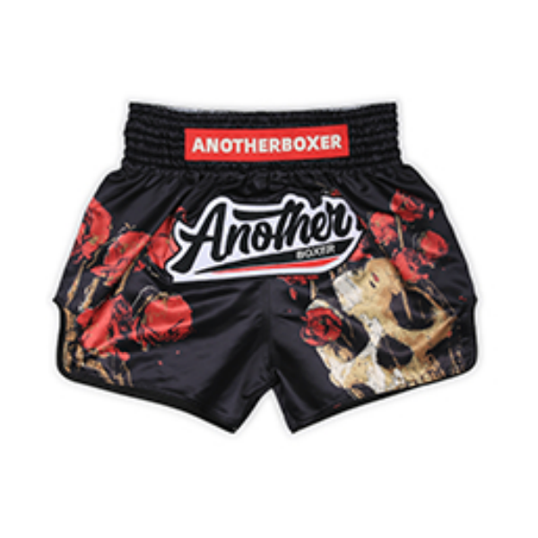Another Boxer Muay Thai Shorts Another Boxer Black Skeleton Rose Muay Thai Shorts
