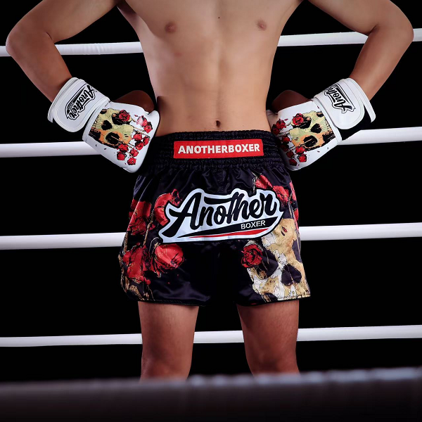 Another Boxer Muay Thai Shorts Another Boxer Black Skeleton Rose Muay Thai Shorts