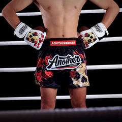 Another Boxer Muay Thai Shorts Another Boxer Black Skeleton Rose Muay Thai Shorts