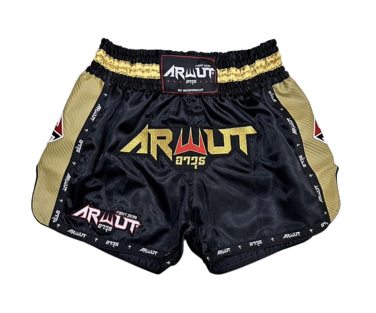 Arwut Retro Muay Thai Shorts Carbon Edition Black/Gold