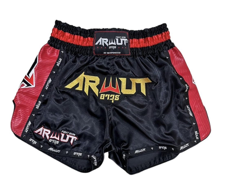 Arwut Retro Muay Thai Shorts Carbon Edition Black/Red