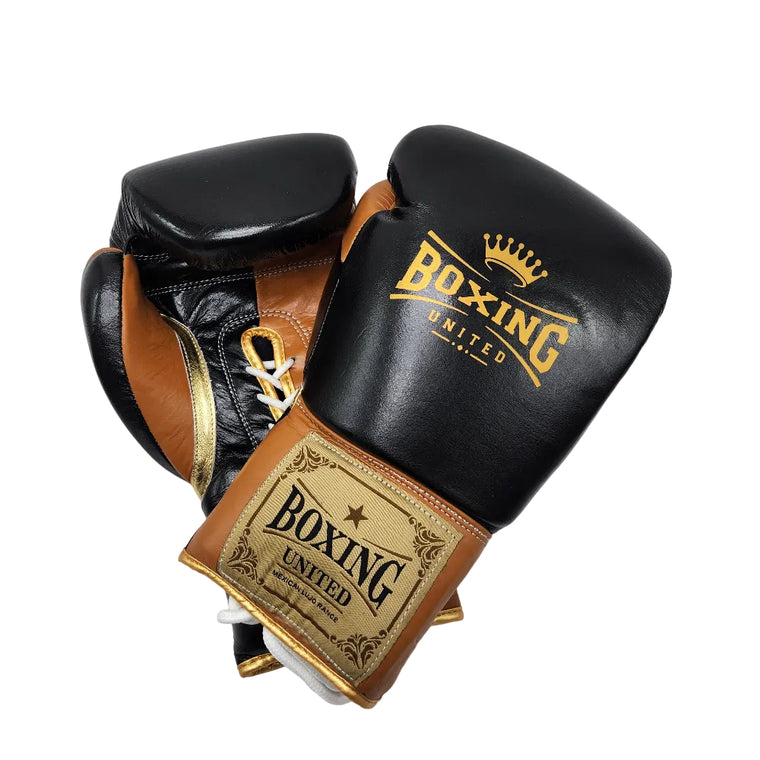 Boxing United Mexican Lujo Range Lace Up Gloves - Black