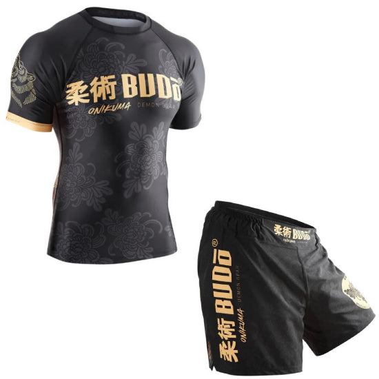 Budo Onikuma MMA BJJ Shorts + Shortsleeve Rashguard Combo - Black