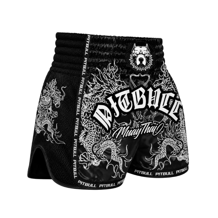 Pitbull Dragons Muay Thai Shorts Black/White