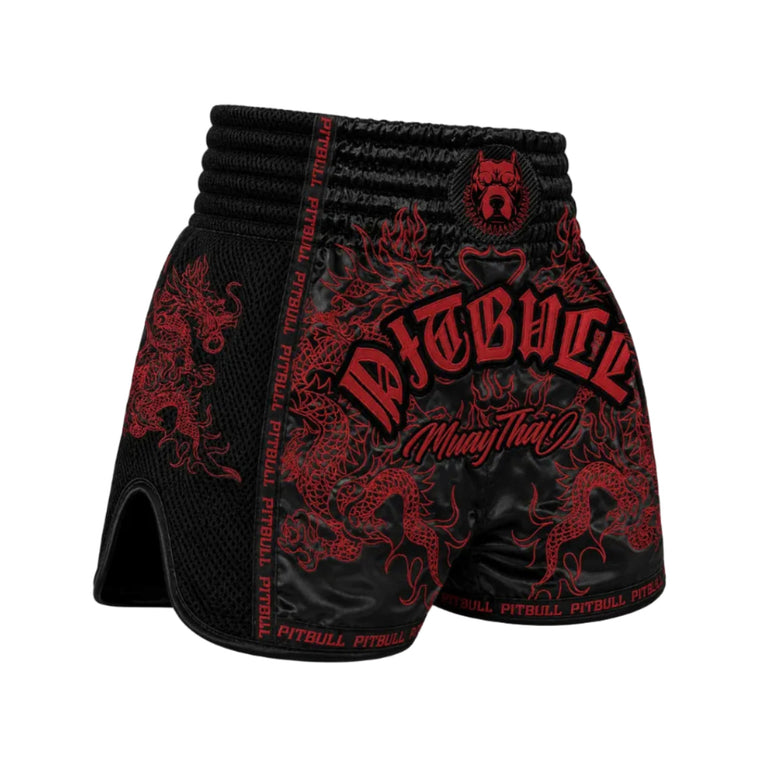 Pitbull Dragons Muay Thai Shorts Black/Red