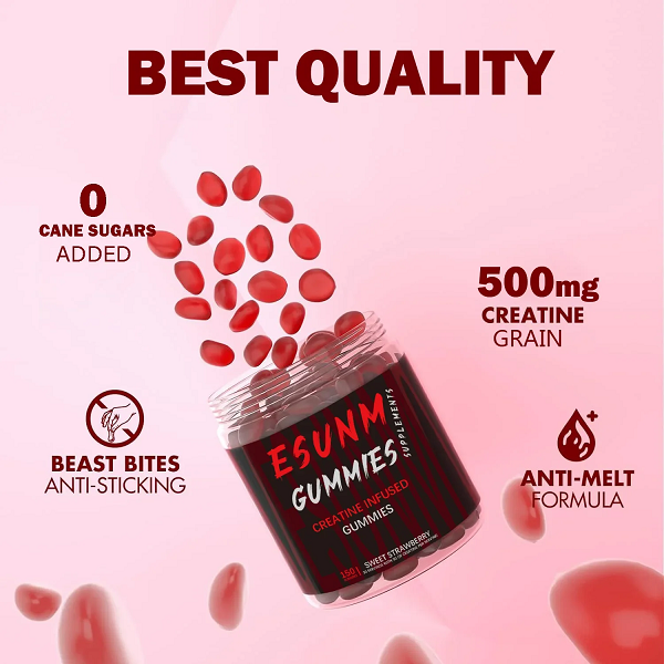 Esunm Supplements Supplements Esunm Supplements Creatine Sugar Free Gummies Strawberry 150